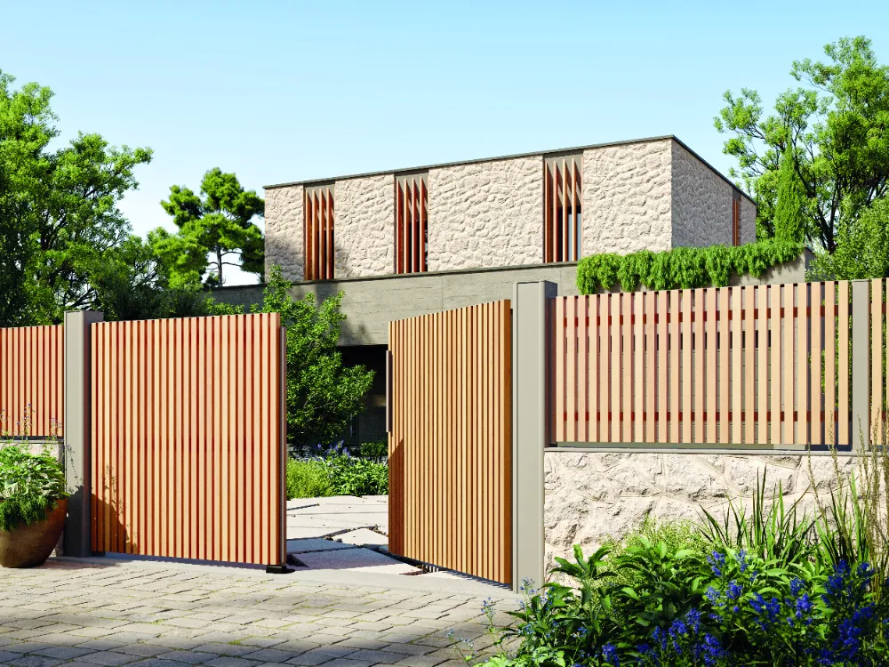 kostum ganit portail battant cloture architecte aluminium option ton bois